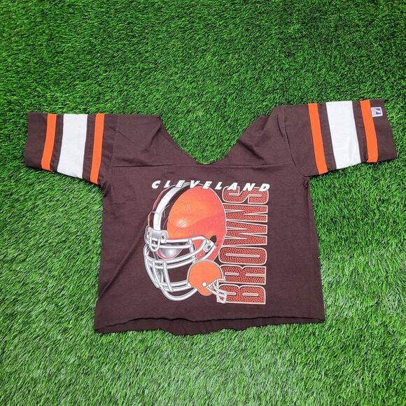 Vintage 80s Cleveland Browns Shirt XS/S 18x19 Boxy Cropped Football - Picture 1 of 12